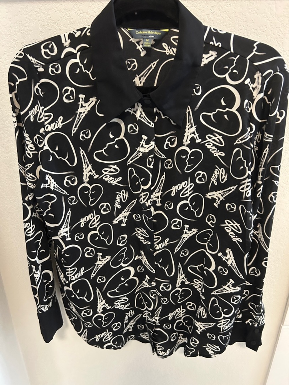 Catherine Malandrino Black and Off White Paris Sketch Button-Up Blouse